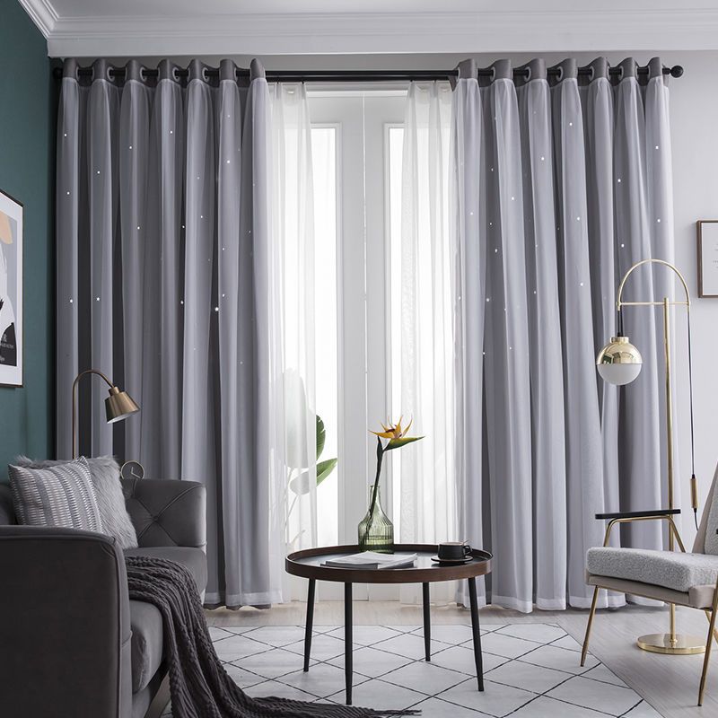 网红遮光窗帘ins镂空星星卧室少女挂钩式遮阳隔热防晒北欧星空布
