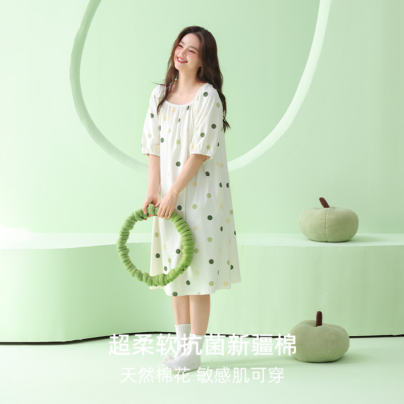 米奇喵[抗菌新疆棉]a类纯棉睡裙女夏季短袖连衣裙长款家居服大码宽松 a类纯棉睡裙女 尺码备注高清大图