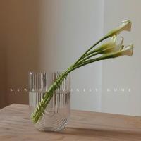 U型条纹花瓶(仅花瓶) 高18.5cm 宽13cm MONROE梦鹿工作室小号透明条纹玻璃花瓶摆件客厅卧室插花鲜花水培