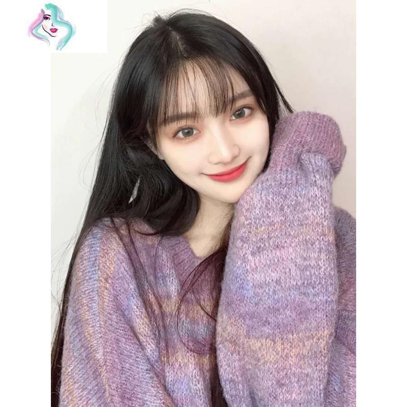 假发女长发空气刘海日系lolita气质修脸网红黑长直圆脸自然全头套你