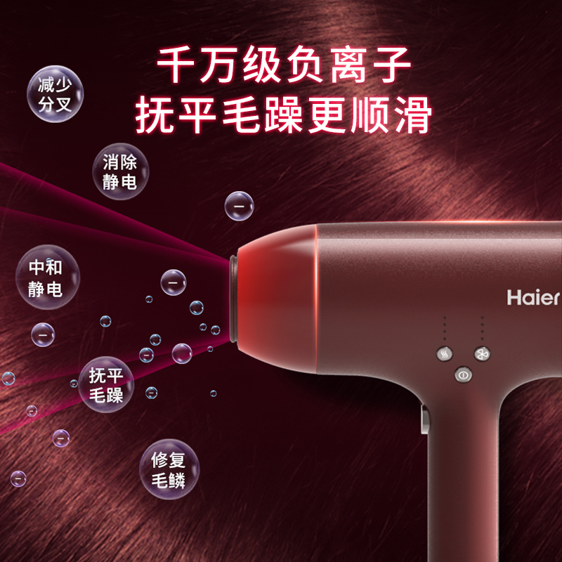海尔(Haier)电吹风HC820-01电吹风机发型师专用风筒负离子吹风机2000W大功率吹风负离子护发家用吹风