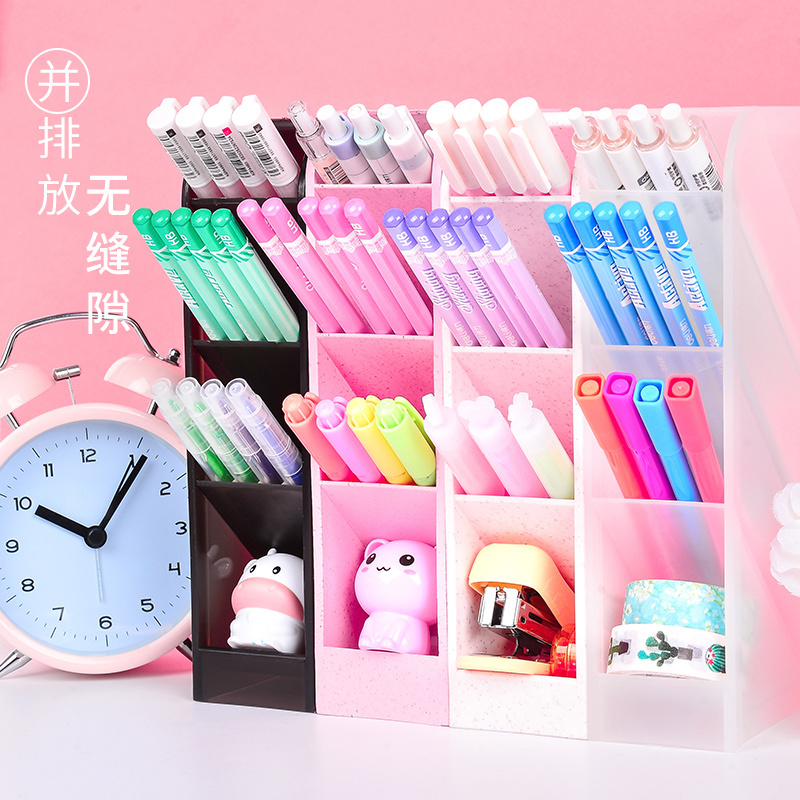 斜插式笔筒女ins创意时尚可爱文具桌面摆件摆设多功能化妆刷笔桶透明大容量北欧韩国简约笔架放装笔的收纳盒