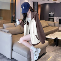 唐狮秋季新款女连帽袖子拼色卫衣外套百搭时尚韩系休闲潮流