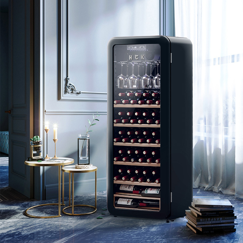 hck哈士奇208r圆弧红酒柜92瓶恒温嵌入式客厅超薄冷藏冰吧冰箱红色