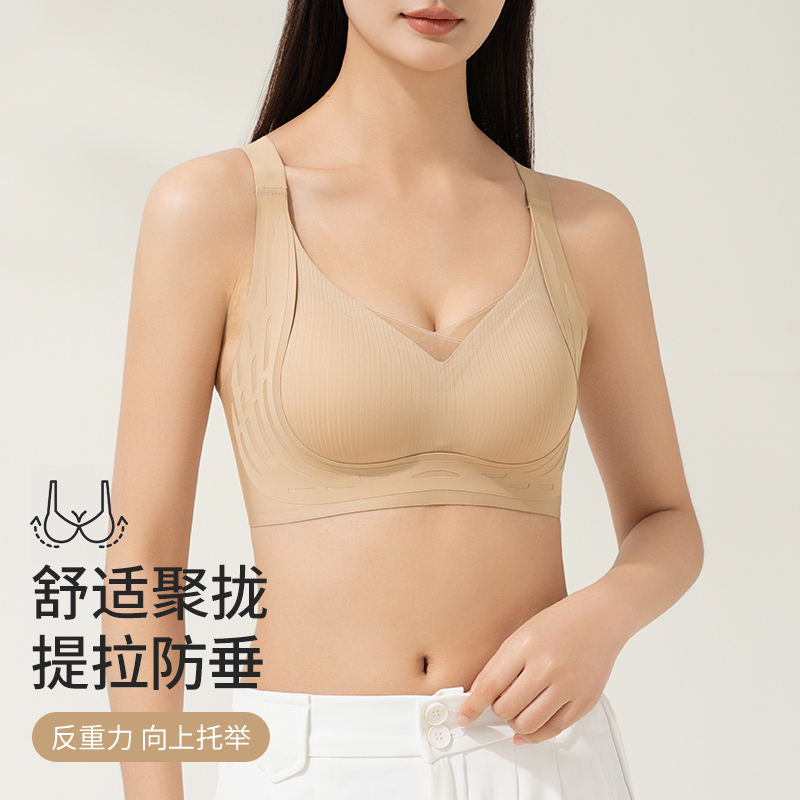 猫人内衣女小胸聚拢调整上托收副乳提拉防下垂无钢圈舒适无痕文胸高清大图