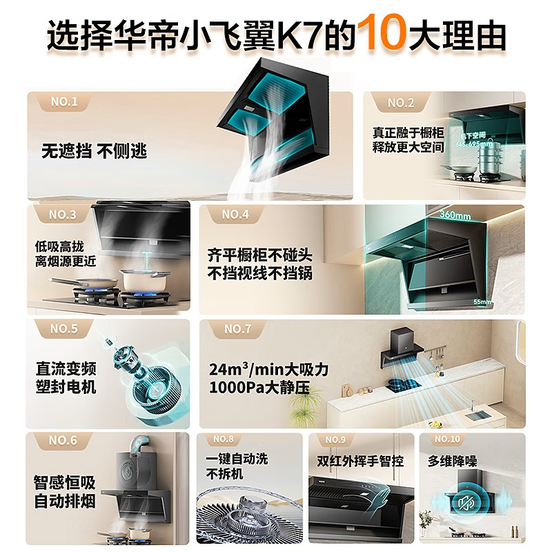 华帝(VATTI)[小飞翼]顶侧双吸 变频25风量 烟灶套餐i11237+i10309大吸力抽油烟机K7 5.2kw灶高清大图