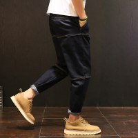 楚绮灵新款牛仔男裤新品四季宽松大码拼接弹力裤子哈伦裤厂家批代发