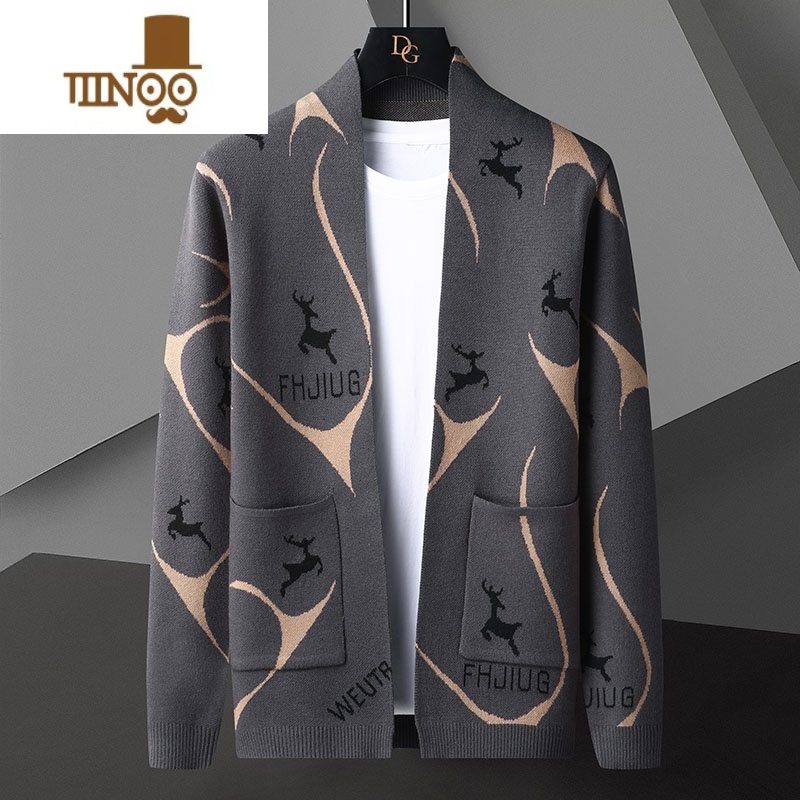 YANXU男士针织衫开衫潮流帅气休闲薄款毛衫2023新款时尚毛衣外套高清大图