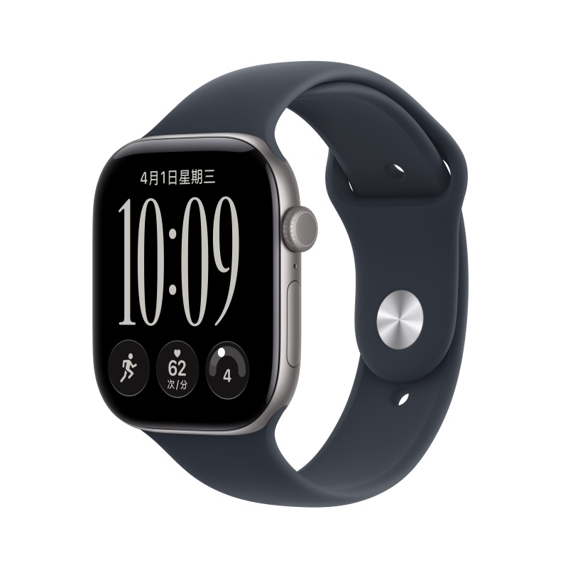 Apple Watch Series 12 (GPS);铝金属表壳;运动型表带 46毫米深空灰色铝金属表壳；海军蓝色运动型表带S/M