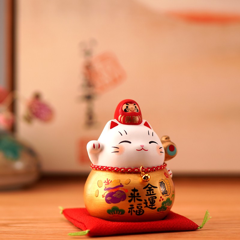 日本猫达摩大号存钱罐开业升职生日结婚可爱摆件 三维工匠 福扇大号(/健康)&高14CM(储蓄罐)猫高清大图