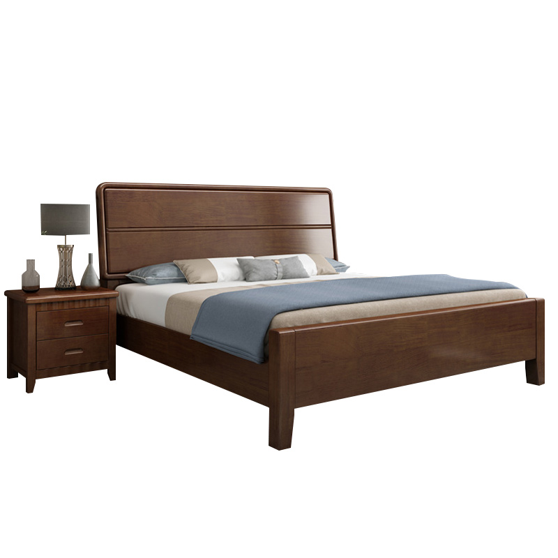 臻远ZY4022907实木床简约1.5米单人床含一个床头柜 胡桃色