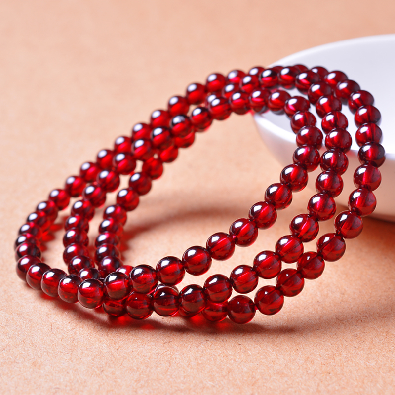 酒红石榴石手链 女士多圈水晶手串饰品 送女友老婆生日礼物5001070送