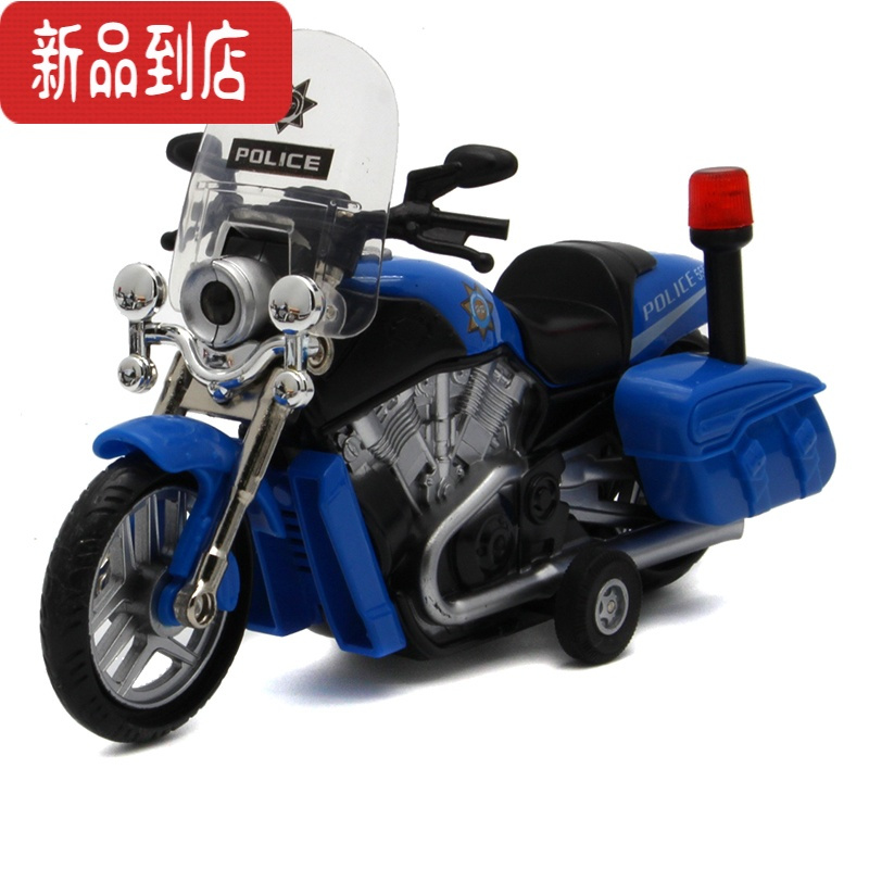 真智力合金警车摩托车模型玩具赛车儿童声光回力金属玩具车高仿真