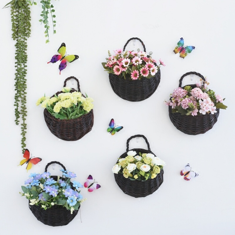 18新款田园柳编壁挂花篮墙上藤编篮创意家居墙面装饰插花假花花盆花架