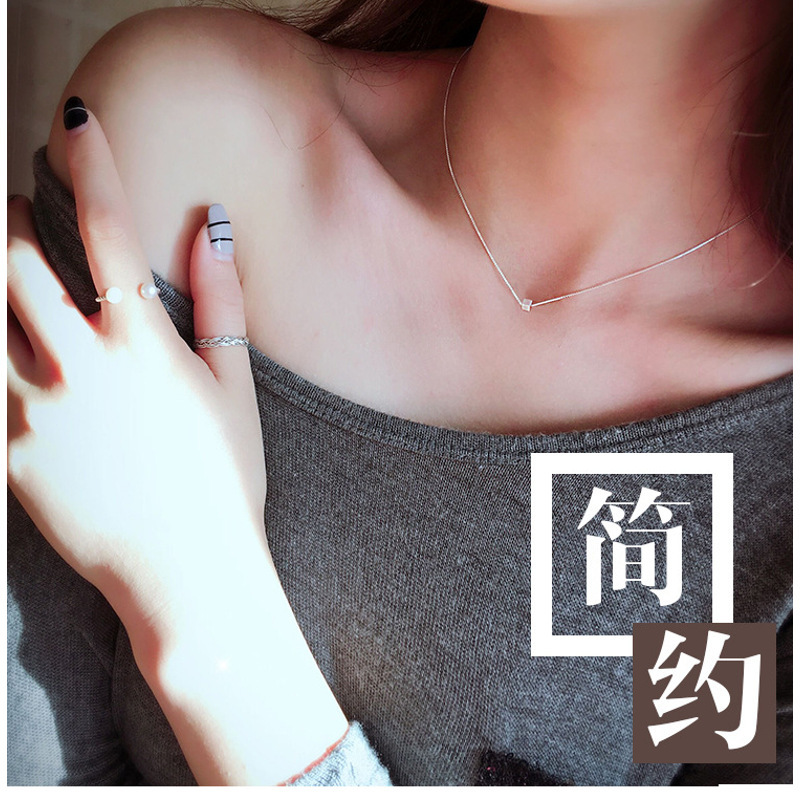 铜镀银单颗小方块项链锁骨链女简约短款百搭日韩国学生坠HCKLL5501送女朋友七夕情人节礼物