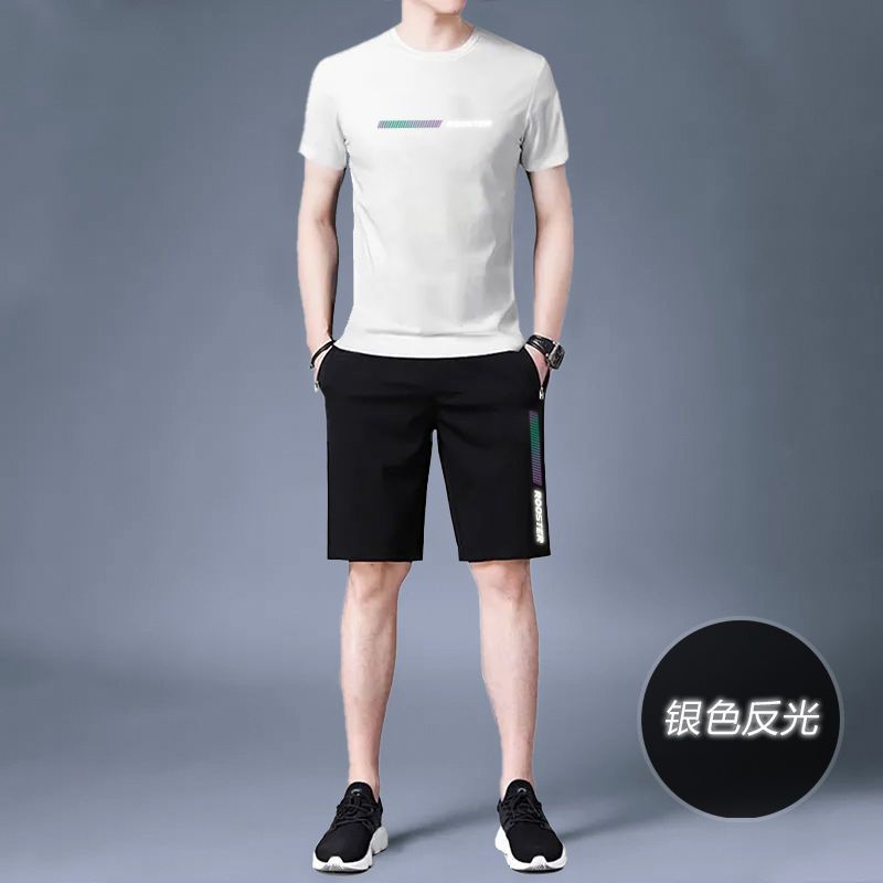 男士冰丝运动休闲套装男夏季短裤短袖套装t恤透气套装