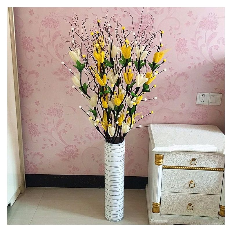 叶脉仿真玫瑰干花假花客厅落地摆件新房家居室内装饰花艺插花套装|白+黄不含瓶