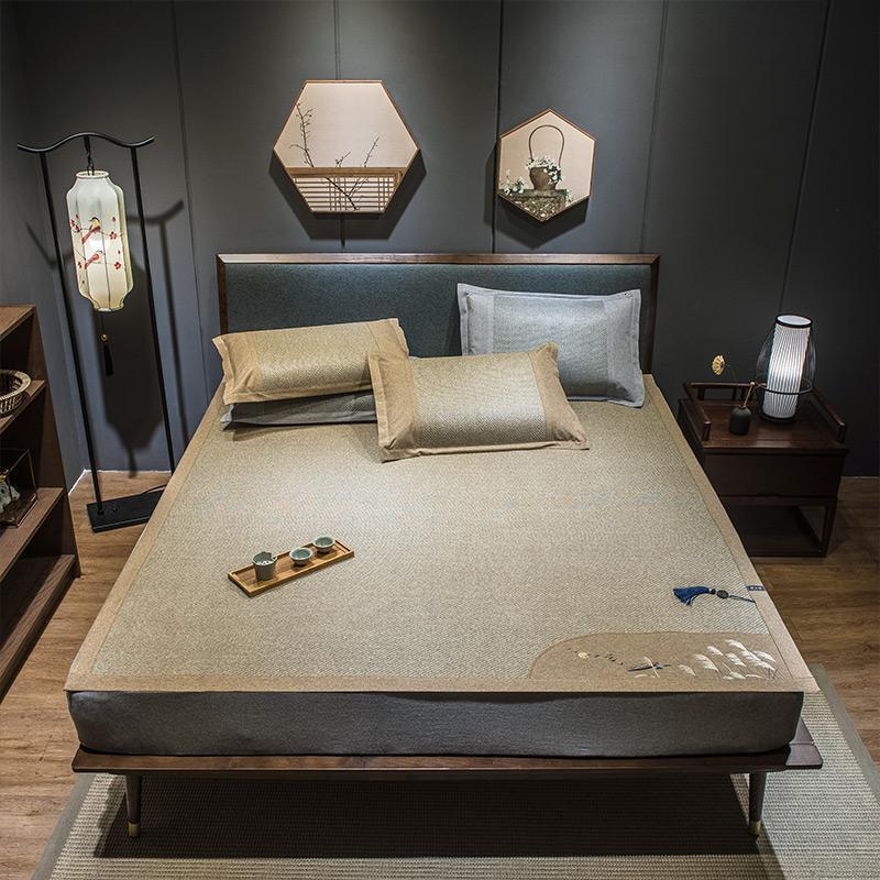 家柏饰(CORATED)藤席1.8m床凉席1.5米三件套1.2折叠单人宿舍学生空调冰丝席子 亚麻色-平铺款 1.5m（5英尺）床