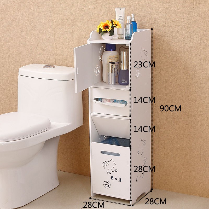 Ciaa浴室用品卫生间收纳柜防水落地式厕所置物架多层洗手间浴室夹缝马桶边柜窄90高kt带垃圾桶 柜门 28宽28深 价格图片品牌报价 苏宁易购意韵光年家装建材专营店