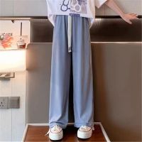 女童装夏装套装中大童洋气网红短袖T恤女孩休闲冰丝阔腿裤两件套 160码 蓝色（单件裤子）