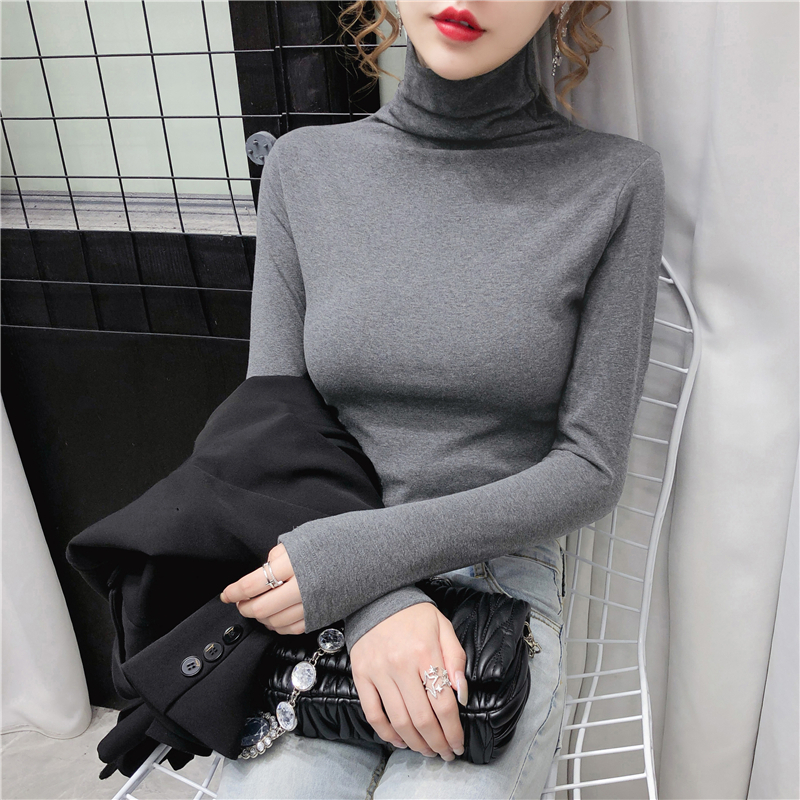 班俏banqiao高领女士t恤打底衫女士双面德绒秋冬穿搭纯色修身显瘦气质