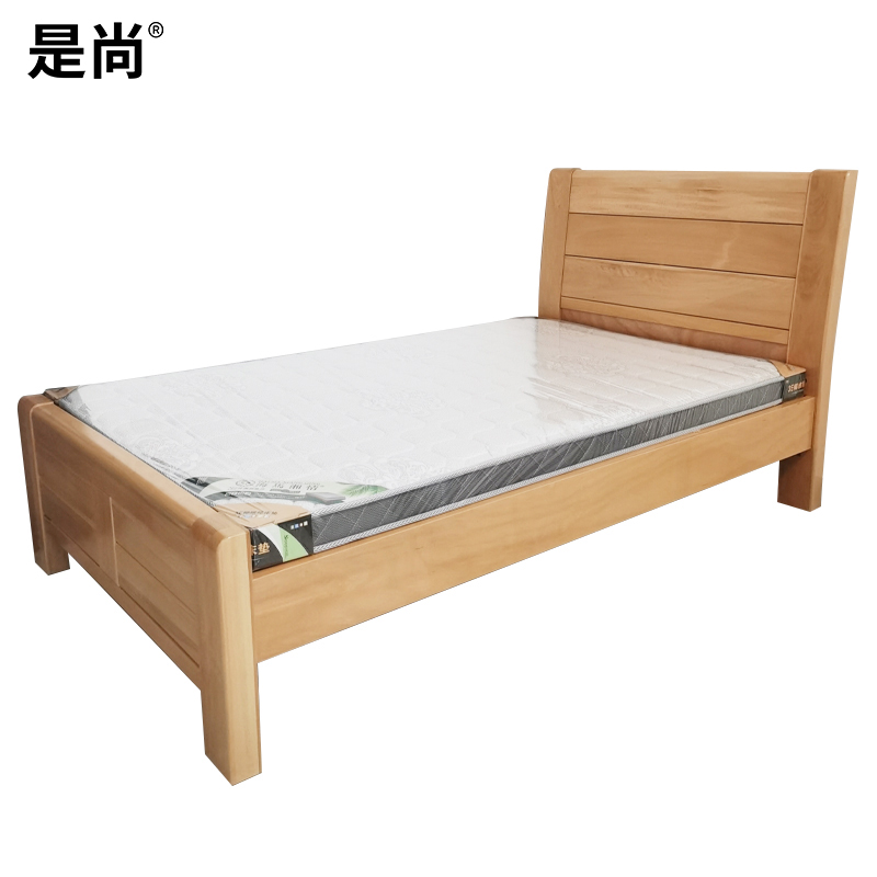 是尚 实木床 单人实木床原木色 1500*2000*1050mm高清大图