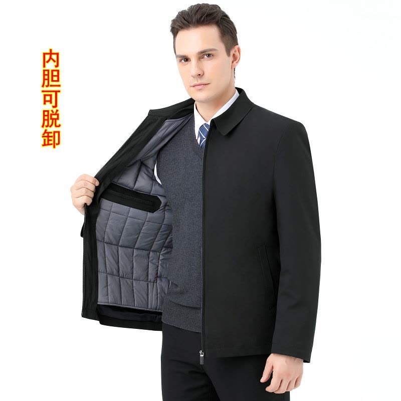 免费试穿 可拆卸内胆 春秋季高档羽绒棉服可加厚棉衣中年冬款大码棉服中老年男士加厚夹克外套大码爸爸装翻领图片