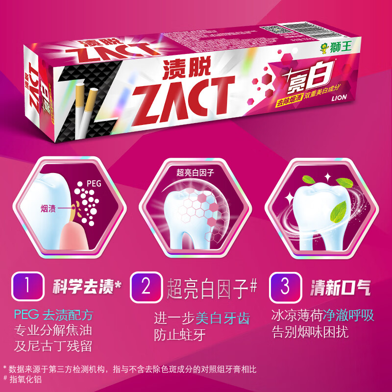 狮王(Lion)渍脱超亮白国产牙膏150g一支专业去渍去黄吸烟人士美白牙膏清新口气高清大图