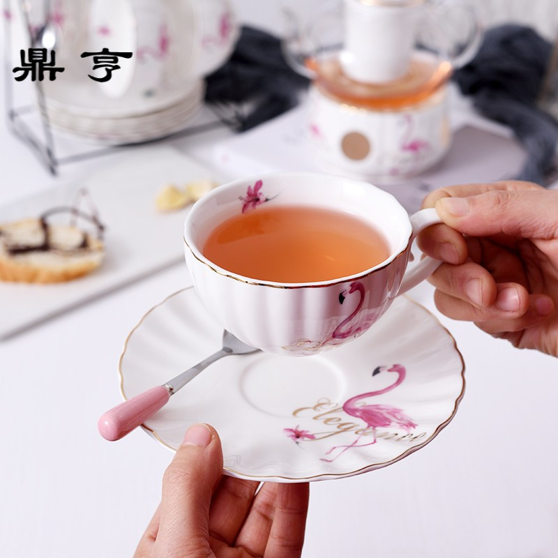 鼎亨火烈鸟花茶茶具套装玻璃茶壶陶瓷简约下午茶花茶具家用办公室