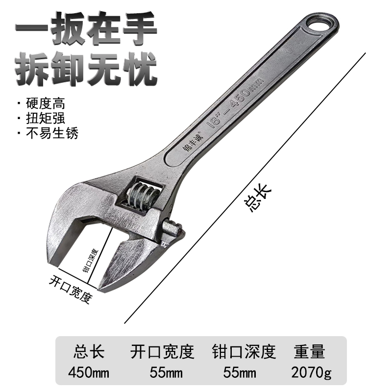锦丰诚 活扳手 工业级活动扳手 活络扳手(铬钒钢)18“-450mm/把高清大图