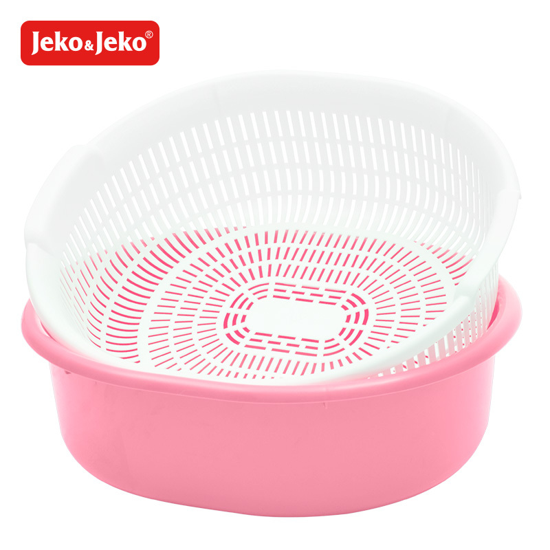 JEKO&JEKO 大号椭圆形双层滤水篮果蔬筛子沥水筛水果篮洗菜盆滤水筛洗菜盆果盘 SWB-6096