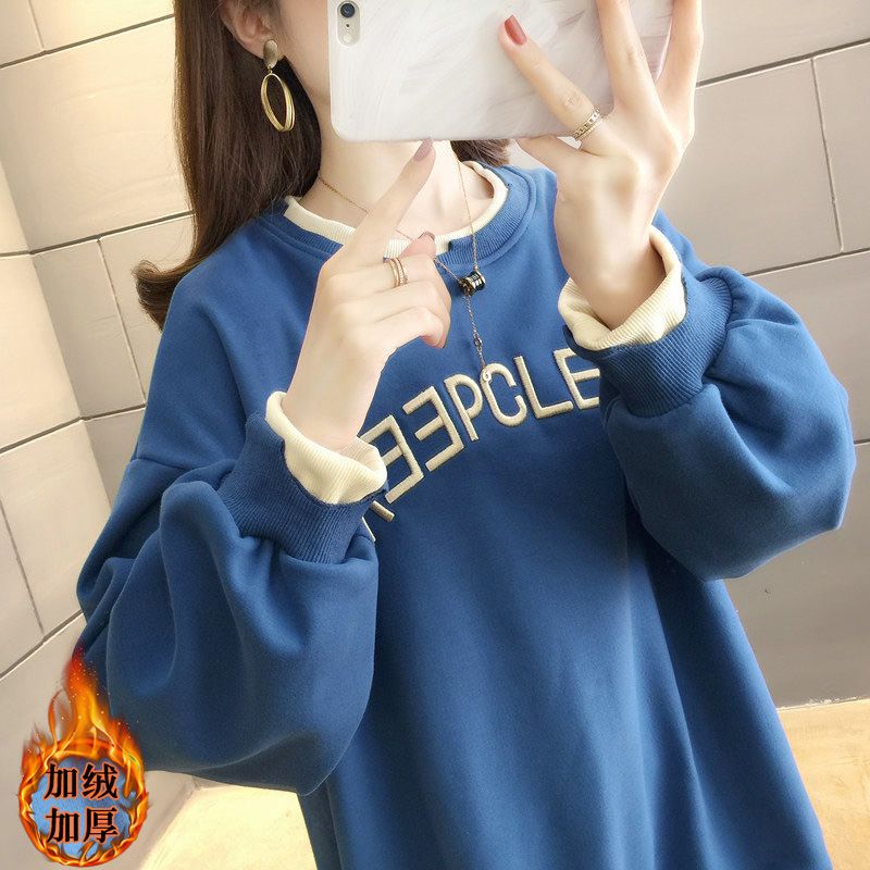 假两件套卫衣女加绒加厚韩版潮宽松秋冬网红新款大码女装ins外套