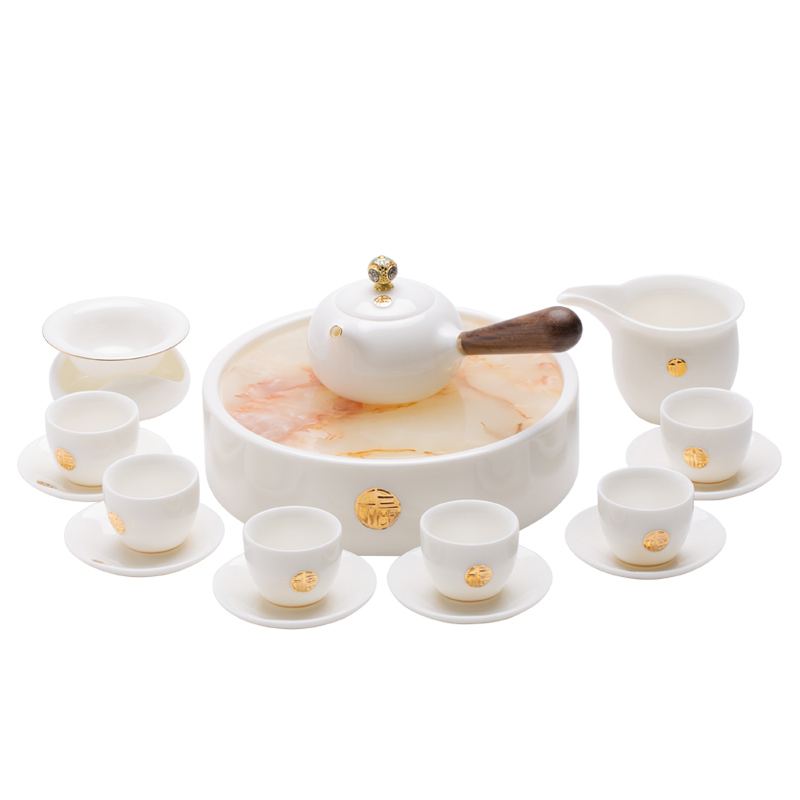 苏氏陶瓷(SUSHI CERAMICS)羊脂玉功夫茶具套装家用白瓷侧把壶17件整套礼盒装