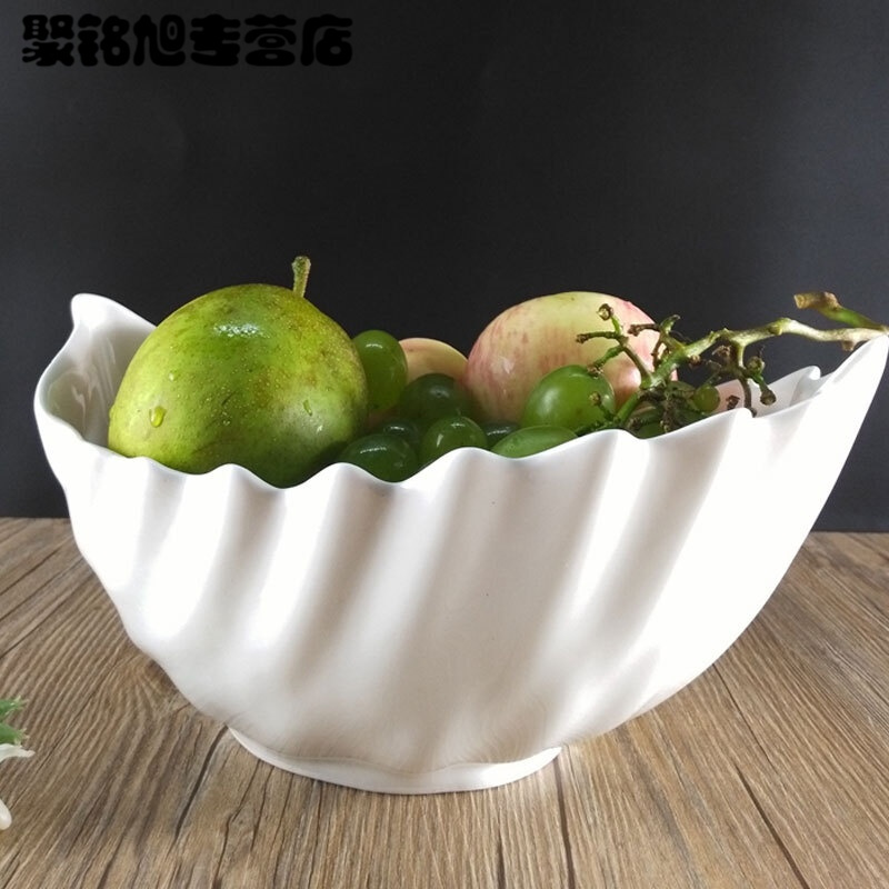 现代简约创意陶瓷水果盘白色大号果盆客厅家用果篮干果盘茶几摆件简约果盘