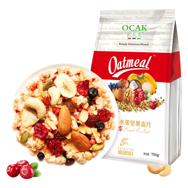 欧扎克(OCAK)50%水果坚果麦片即食袋装营养孕妇早餐冲饮燕麦片750g