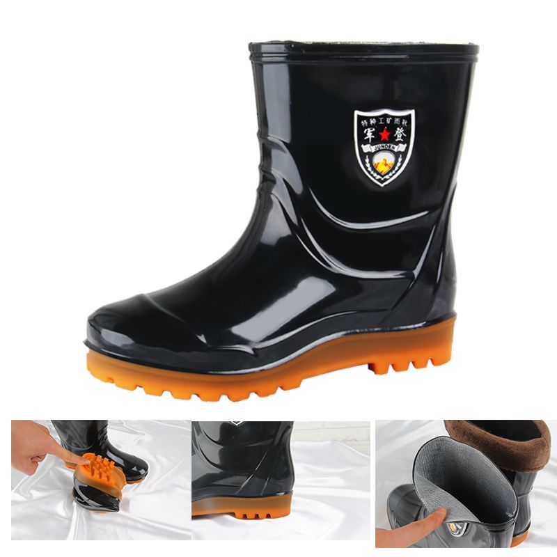 军登男士雨鞋雨靴男防滑防水鞋中筒保暖加绒水靴厨房胶鞋劳保鞋男