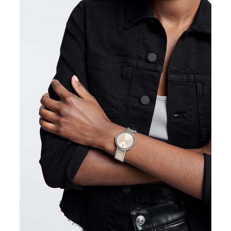 Movado女式超薄石英表银色表盘精钢表带34mm防水30米高清大图