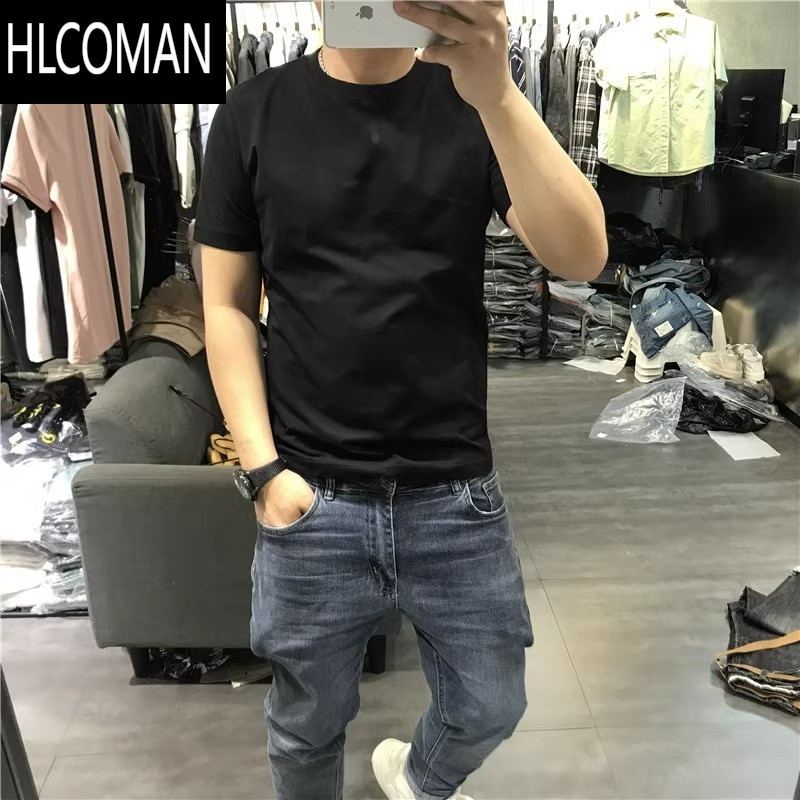 HLCOMAN夏季净版纯色短袖男简约圆领T恤打底衫青年时尚修身半袖上衣