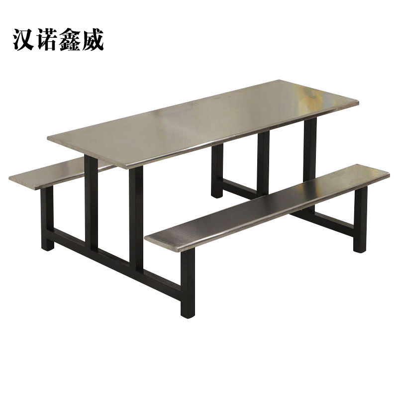 汉诺鑫威不锈钢餐桌连体餐桌椅组合学校食堂员工小吃店快餐桌椅4人6人8人6人位铁架不锈钢餐桌高清大图