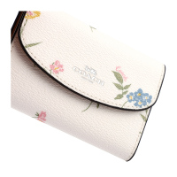 COACH 蔻驰 奢侈品 欧美时尚米白色皮革钥匙包短款女士钱包