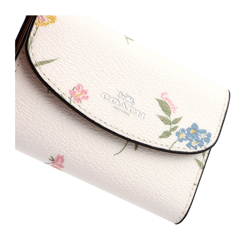 COACH 蔻驰 奢侈品 欧美时尚米白色皮革钥匙包短款女士钱包