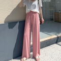 冰丝阔腿裤女春秋高腰垂感黑色宽松夏季薄款拖地休闲直筒坠感长裤_3 S体重80-90斤 仙粉-九分裤150-157CM穿着