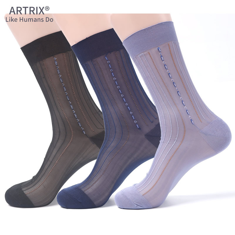 超薄男士高筒丝袜夏天袜子男袜春夏薄款中筒加长筒凉爽透气提花