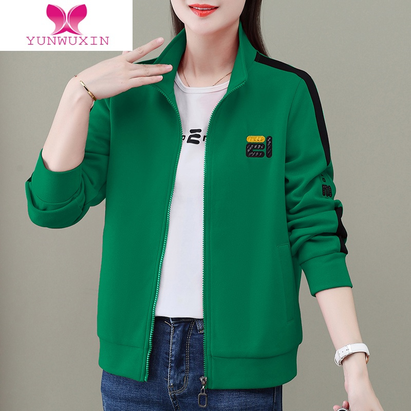 YUNWUXIN拉链开衫卫衣女薄款2022年新款秋季女装黑色上衣立领女士外套