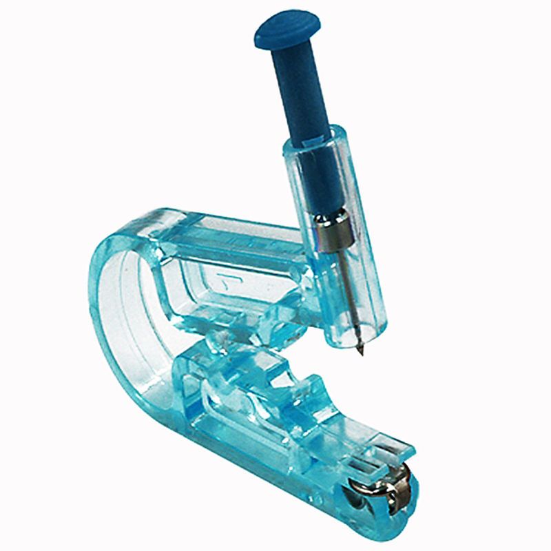 打耳洞无痛穿耳器防过敏耳钉一次性无痛安全穿耳器打耳眼鼻钉工具 2蓝枪光面+10片酒精棉片