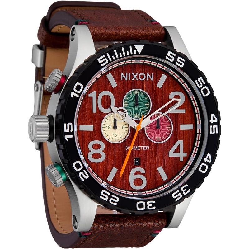 Nixon男士复古皮质表盘不锈钢表带机械腕表高清大图