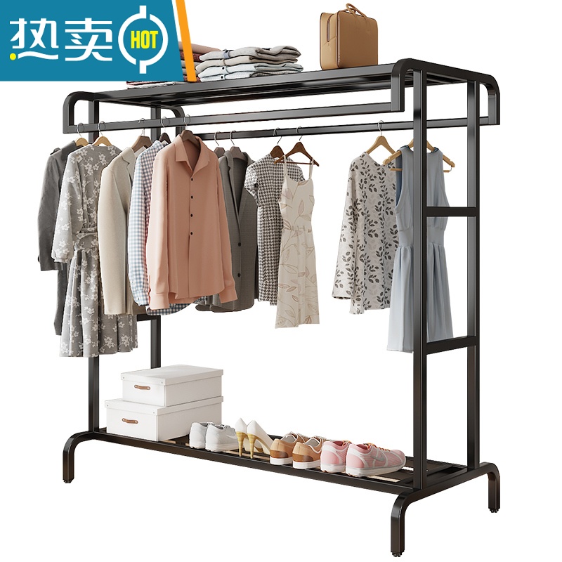 敬平落地阳台晾衣架挂衣架家用室内户外双杆式晾晒衣杆卧室简易衣帽架 白色120长 大高清大图