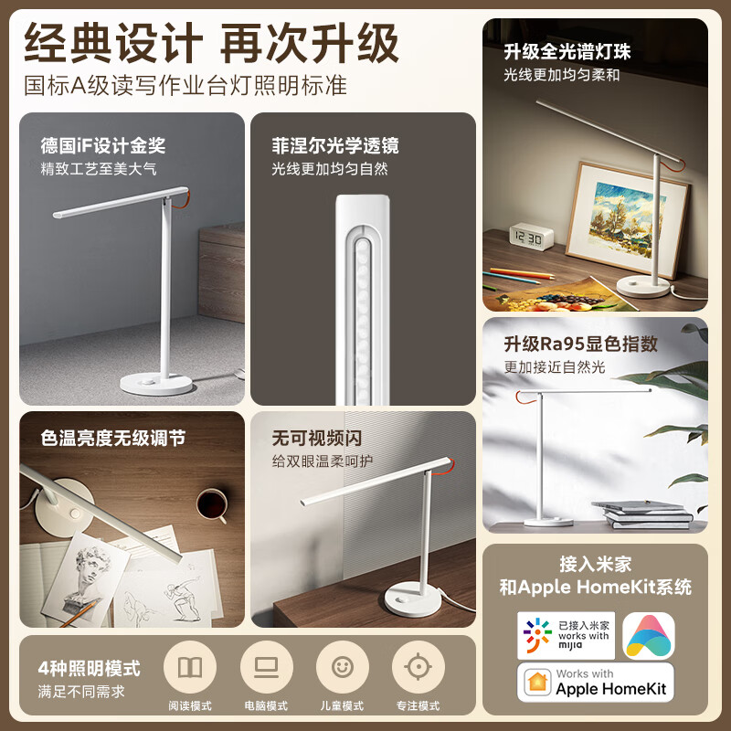 小米(MI)台灯1S增强版 米家智能学习台灯卧室儿童读写作业宿舍书桌led灯高清大图