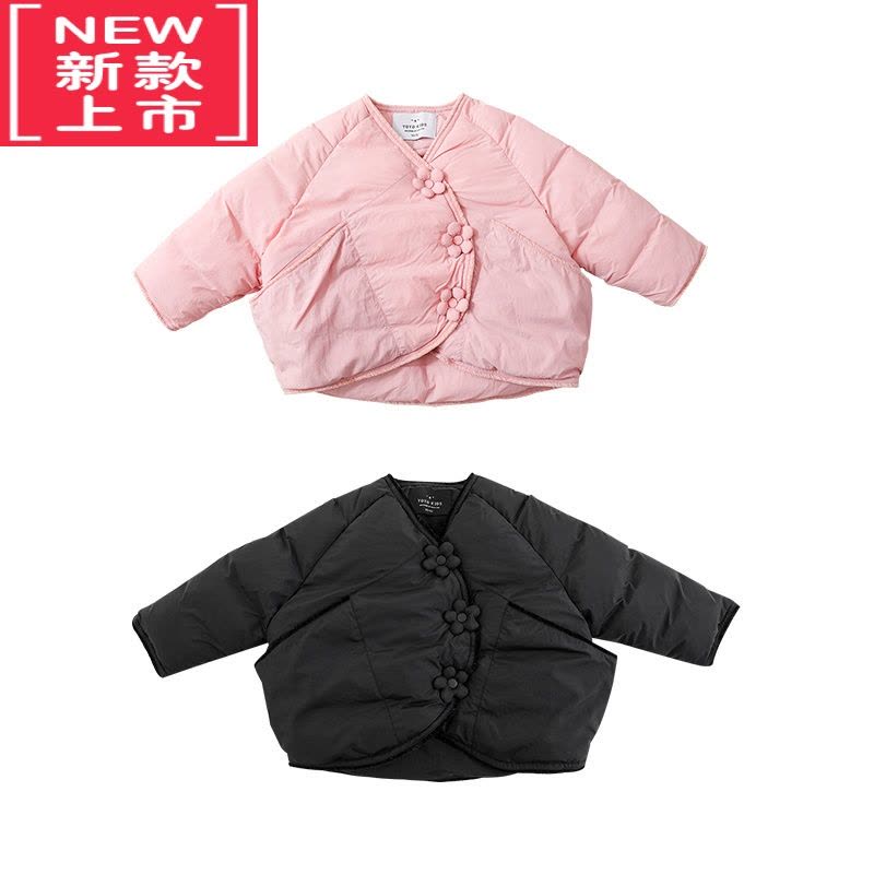 可莉允女童冬季棉服2022新款弧形门襟女宝宝大口袋加厚外套简约可爱图片