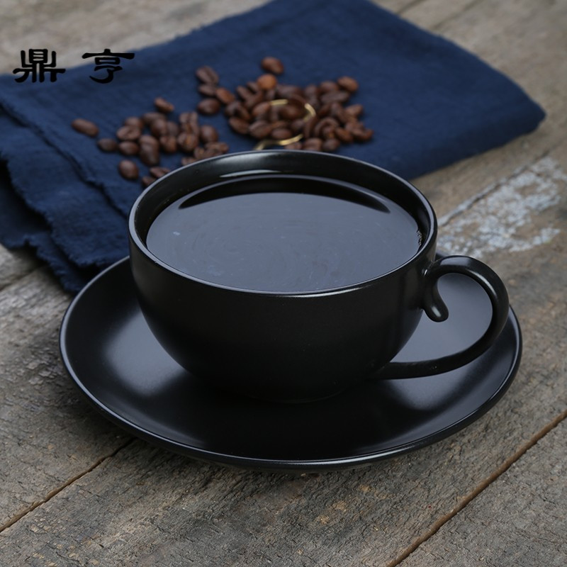 鼎亨欧式陶瓷黑色咖啡杯碟创意陶瓷卡布奇诺杯黑色亚光马克杯